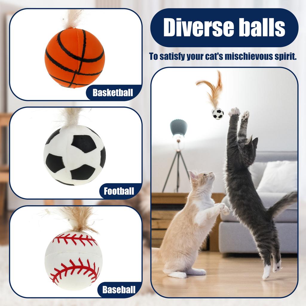 12Pcs Feather Ball Cat Toy Rubber Bouncy Balls Cat Interactive Ball Toys Indoor Pet Training Catcher Chew Toy for Kitten Playing