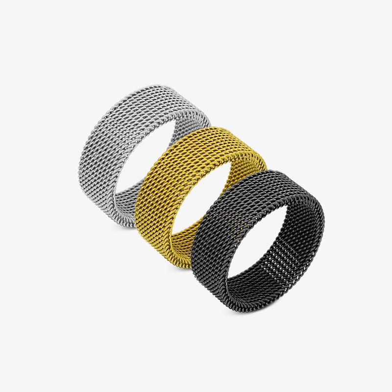 Titanium Steel Mesh Ring: Adjustable Woven Stainless Steel Band for Men & Women