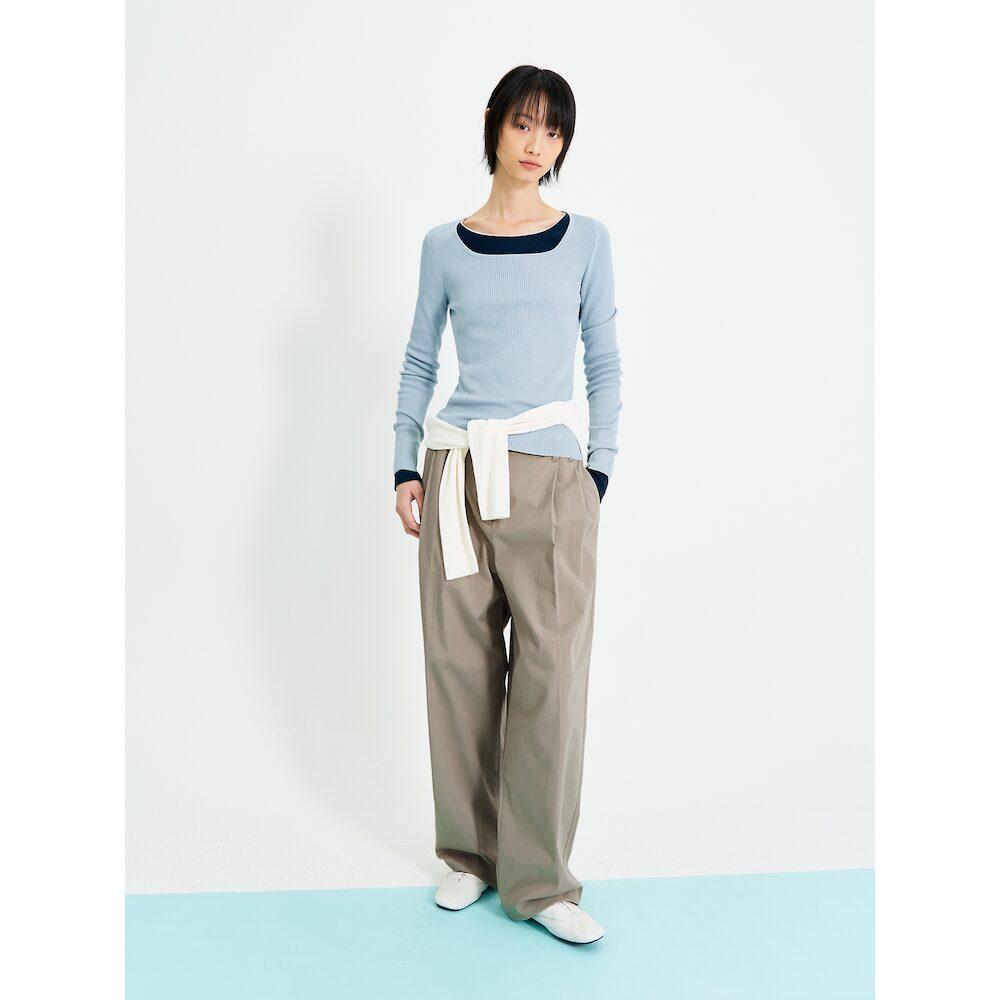 8seconds Cotton Double-Pleat Wide Pants Beige