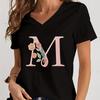 Cartoon Alphabet Flower Graphic Tee Womens Clothing Pink Flower Alphabet Gift Tshirt FeUnisex Vintage 26 Initials Flower Tshirt