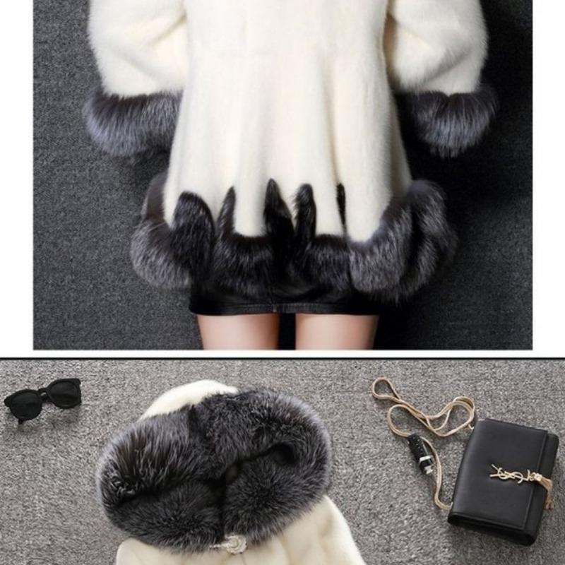 Imitation Fur New Fashion Imitation Mink Imitation Fox Fur Women's Coat Slim Hooded Medium and Long Coat