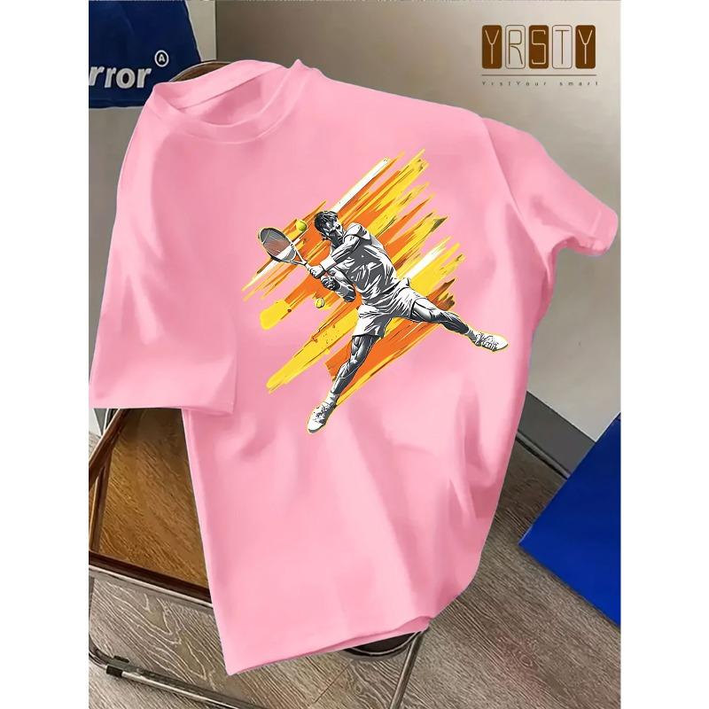 European sizes Children Short-sleeve T-shirt with a Dynamic Tennis Player Print on a Yellow Background Featuring a Fashionable Casual Sporty Style
