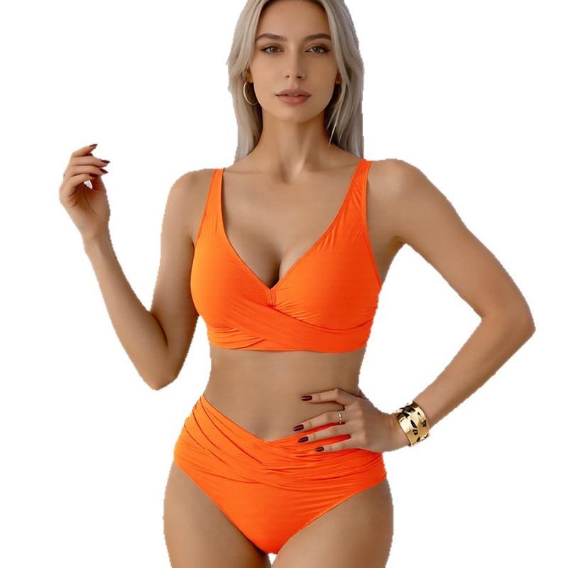 New Split Bikini Swimsuit Women's European and American Sexy Cross-screwed Bag High-waisted Bijini Swimsuit Women