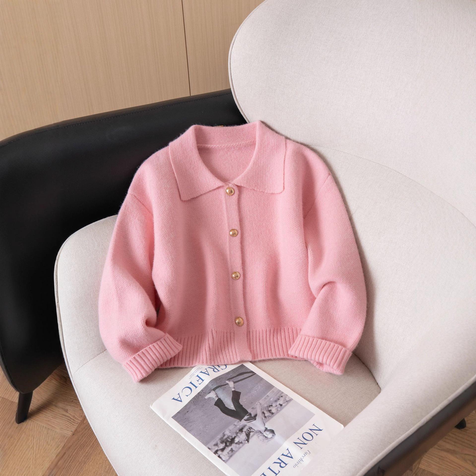 

Chic Pink Preppy-Style Knit Cardigan for Women Extra Small рожевий