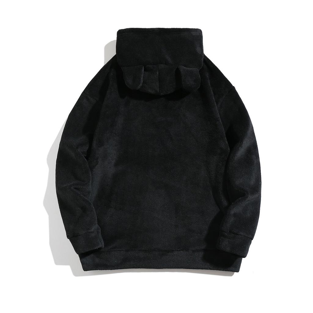 Fall And Winter Blast Solid Color Warm Coral Velvet Hoodie Bear Ears Cute Thickened  Man