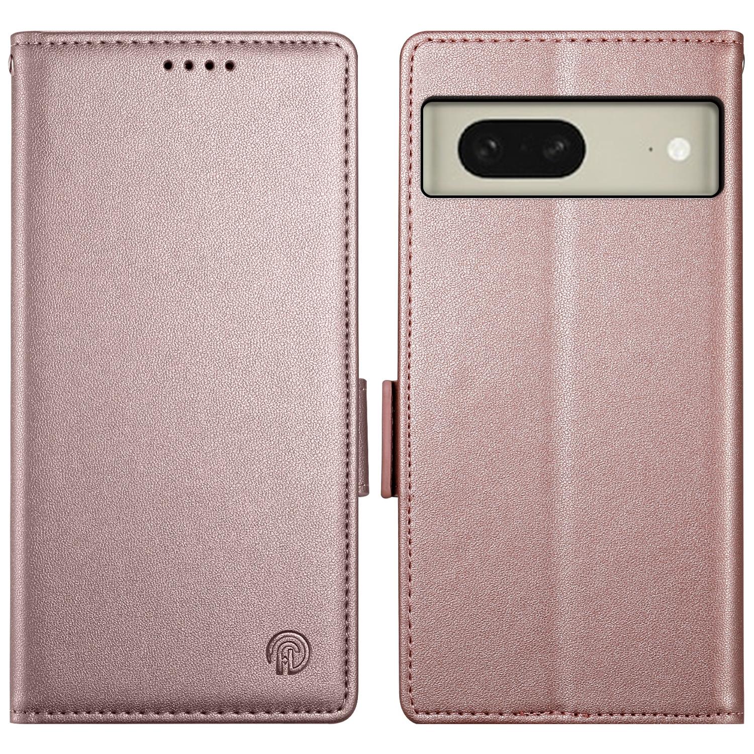 

DF-010 For Google Pixel 8 Case Side Clasps PU Leather Full Protection Phone Cover Rose Gold