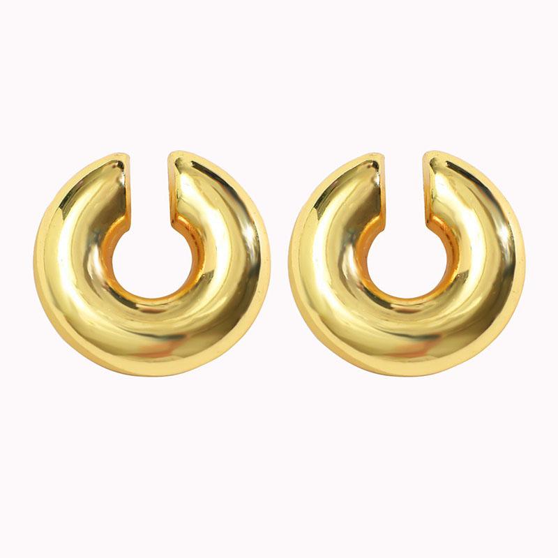 Hyperbole Large Chunky Non Piercing Golden Plated CCB Circle Ear Cuffs Earrings for Women Thick Round Light Ear Clip Jewelry