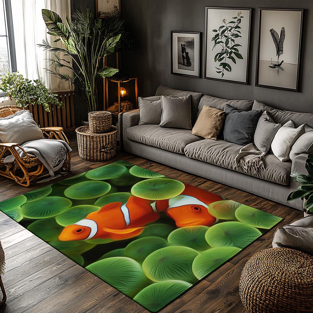 

Clownfish Ocean Rug, Orange Red Striped Carpet for Living Room, Soft Non-Slip Sofa Mat with Seaweed Decor 50x80cm