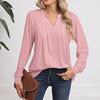 Women's Fashion Casual Long Sleeve Tops Solid Color V-Neck Tops