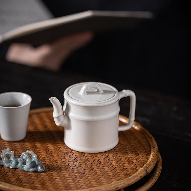 Bamboo Teapot Imitation Ru Ceramic Single Pot Household Indoor Retro Pu'er Brewing Teapot Kung Fu Tea Set Section High Teapot