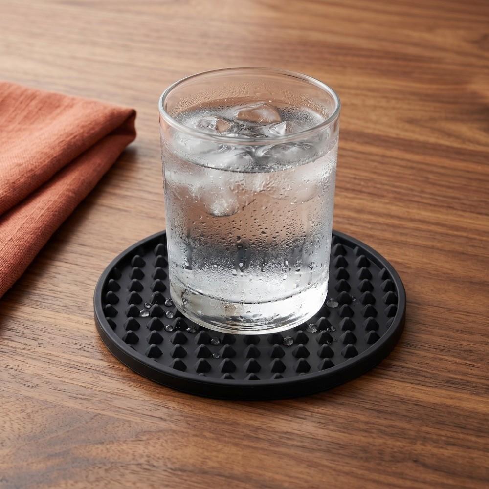 6 Pcs Black Grey Drink Coaster 3.9x3.9 In Non Slip Coaster Heat Resistant Coaster  Stone Table