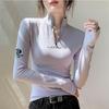 Women's Long-Sleeve T-Shirt Fall Sexy Slim Fit Stand Collar Zipper Double-Sided Fleece Base Shirt