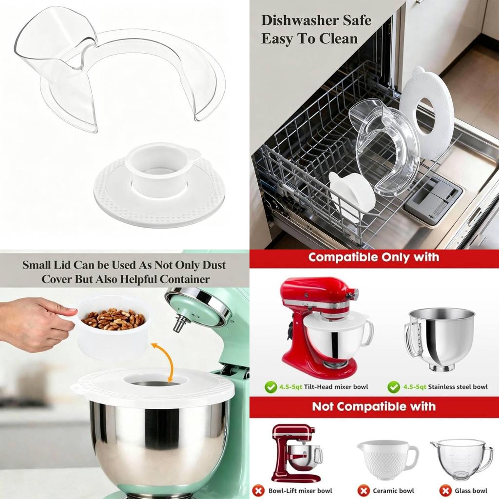 For Kitchen Aid Steel Mixing Bowl Fermentation Lid With Splash Cover For Home Baking