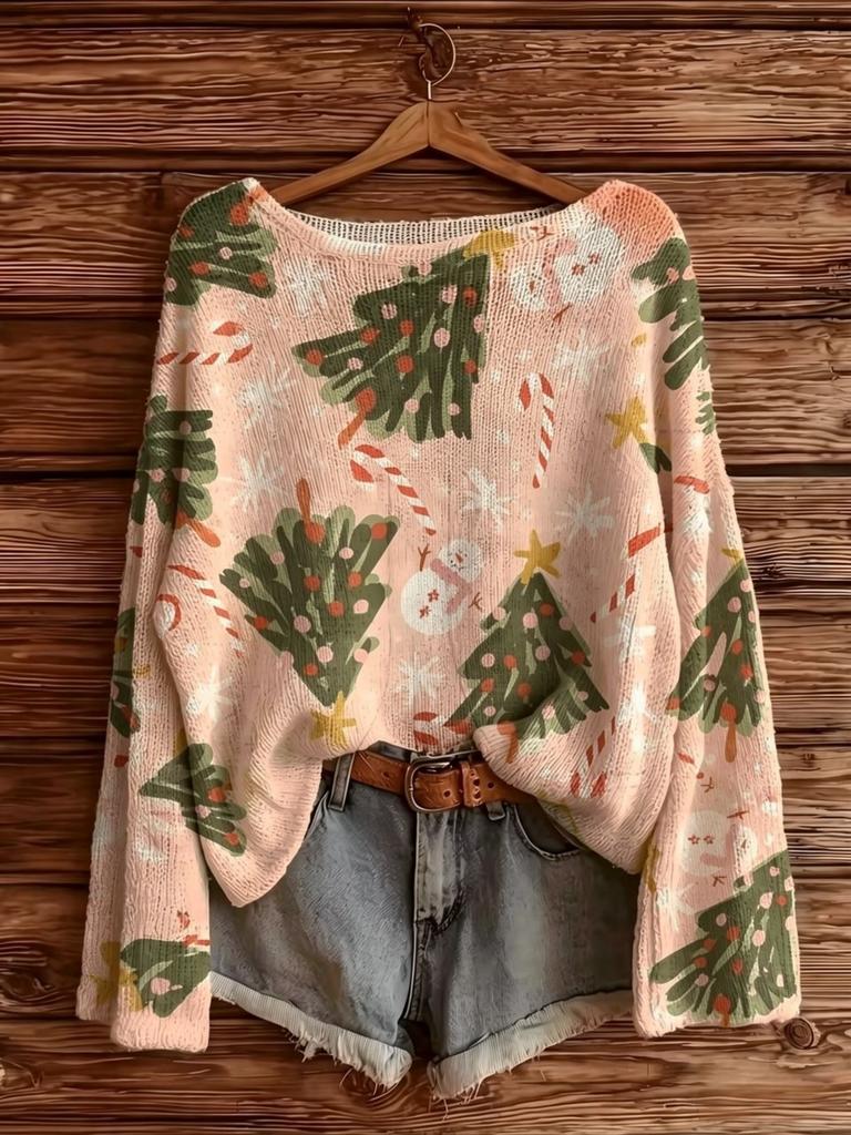 Women's new pink Christmas element knitted sweater Halloween Christmas atmosphere daily wear
