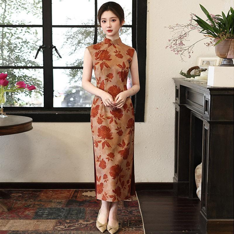 Long Sleeveless Cheongsam Dress Women 2026 Modern Chinese Style Daily Wear Vintage Small