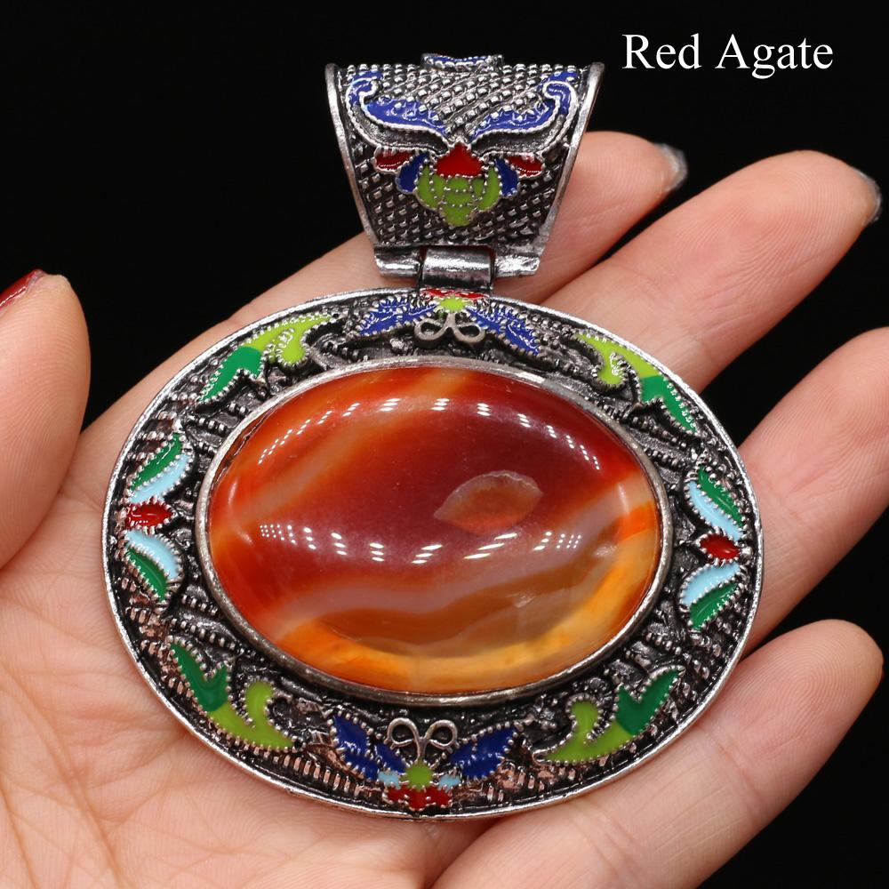 1Pc Bohemian Energy Natural Stone Oval Pendant, Reiki Healing Crystal Charms for DIY Women's Necklace Accessories, Halloween Jewelry Making Craft Gift