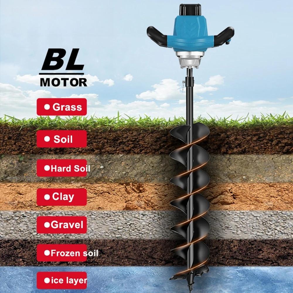 Electric Alloy Ground Drill Winter Drilling Ice Farm Planting Boreholes Power Tool High Power Brushless Cordless Ground Drill