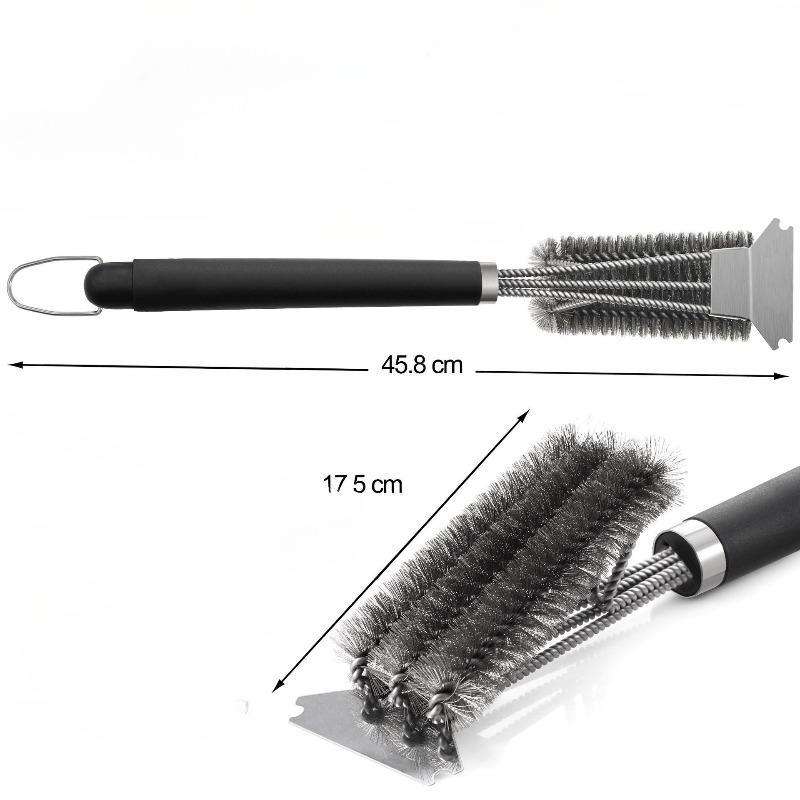 Stainless Steel Barbecue Brush with Scraper for Cleaning and Rust Proof Steel Wire, Ergonomic Outdoor Barbecue Accessories