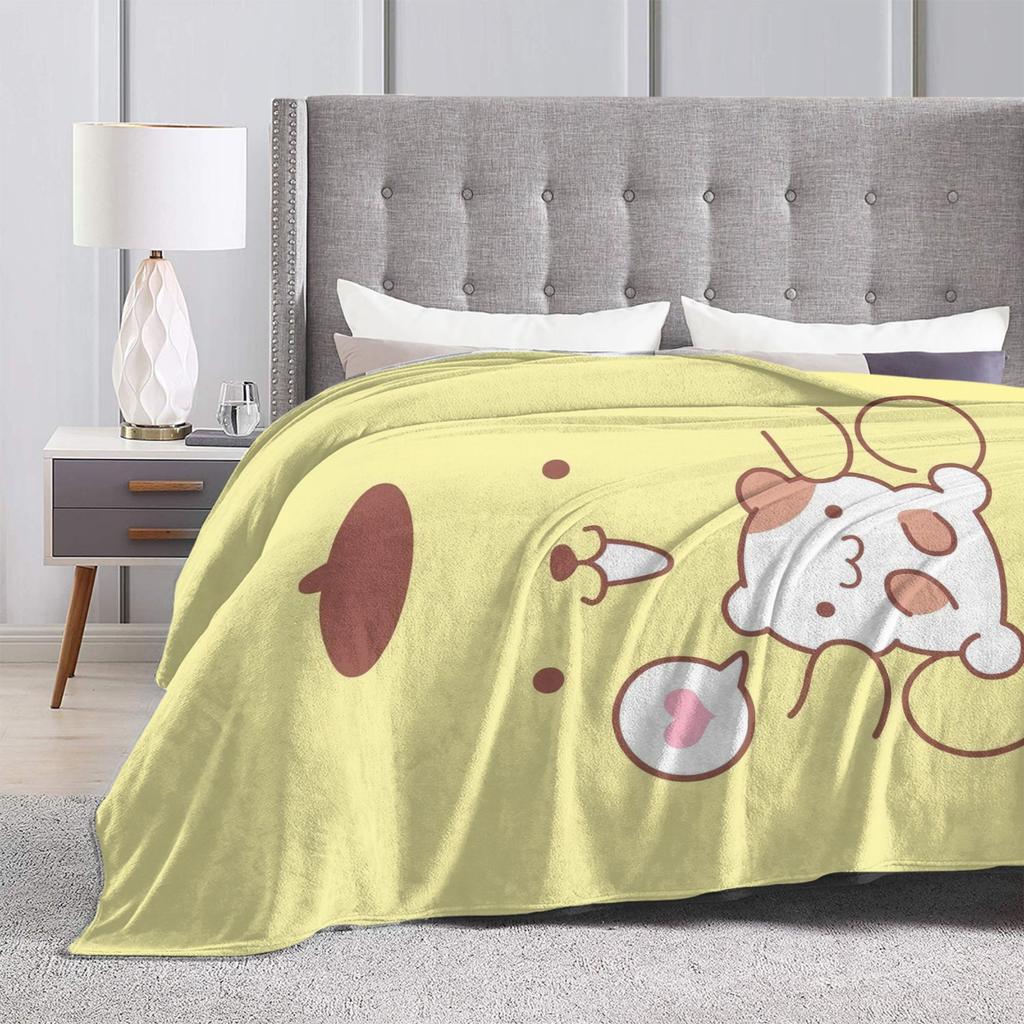 Cute Pom Pom Purin Face Knitted Blanket Cartoon Flannel Throw Blankets Summer Air Conditioning Portable Lightweight Bedsprea,