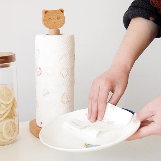 Paper Towel Holder Removable Shaft Kitchen Roll Organizer Durable Wood Non-Slip Base Multi-Use Shelf for Bathroom Kitchen