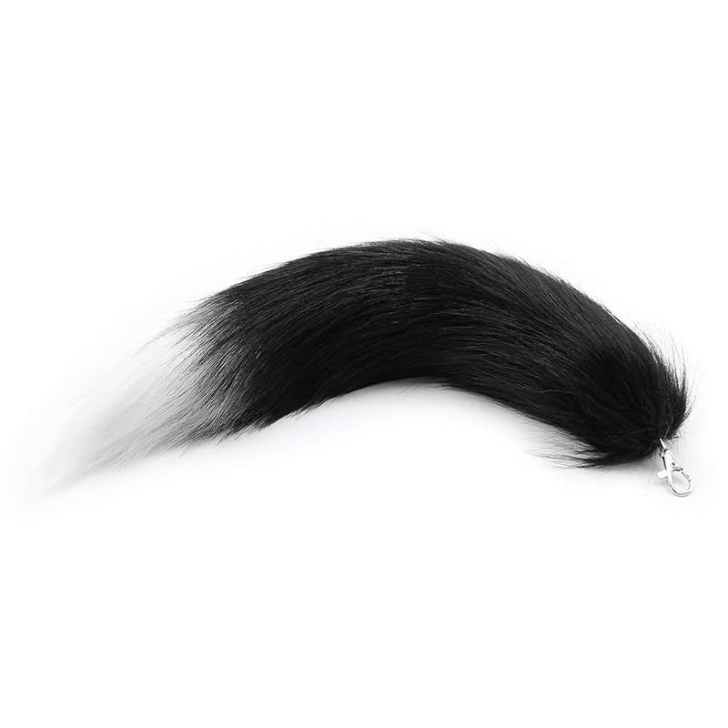 

[COZENTA] strap fur tail Fluffy Fluffy fox cosplay disguise key ring accessories (Black & White)