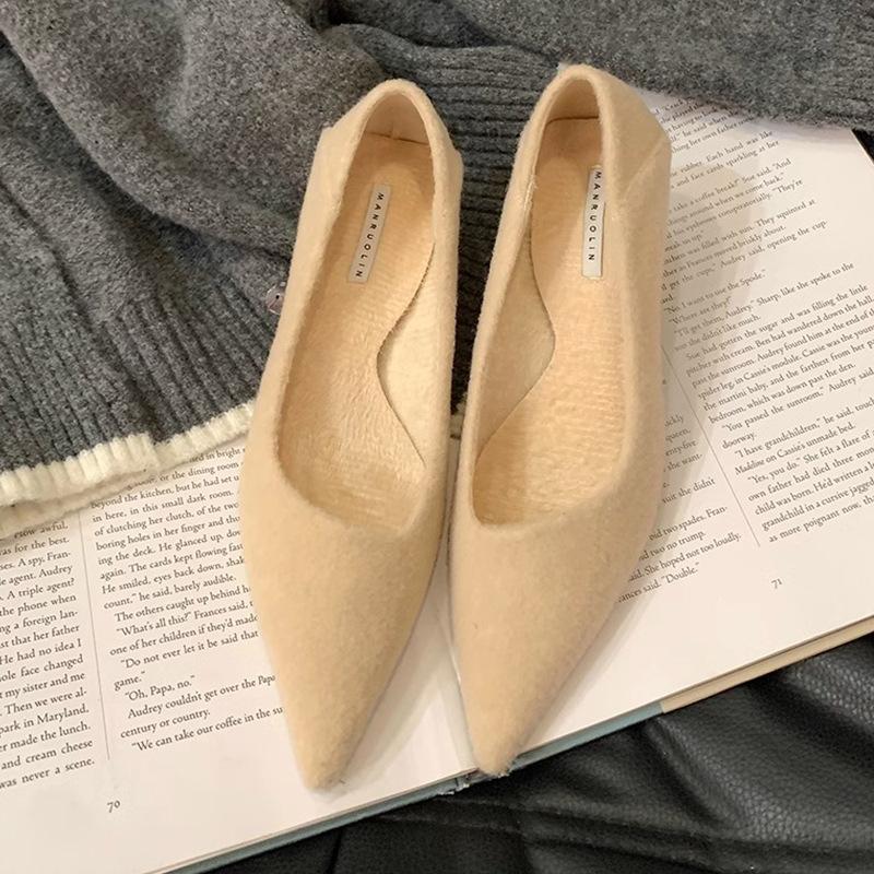 French Black High Heels Pointed Single Shoes Women's Shoes 2025 New Autumn and Winter Outer Wear Velvet Commuter Temperament Shoes