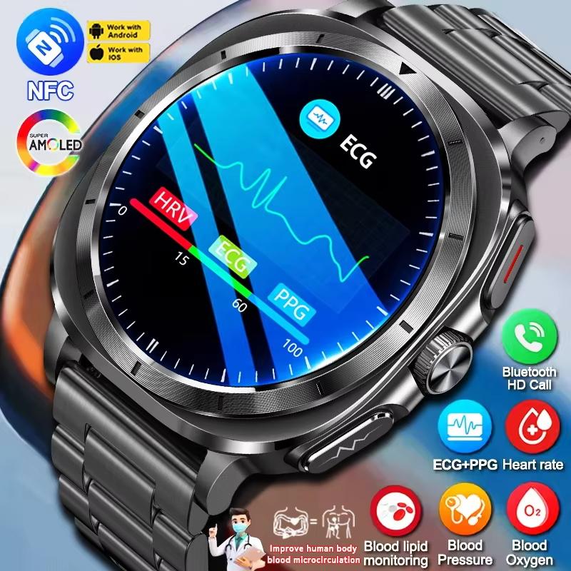 2025 Ny Nøyaktig Måling Urinsyre Blodfett Blodtrykk Kroppsanalyse Smartklokke EKG+PPG Smartklokke Menn for iOS Android