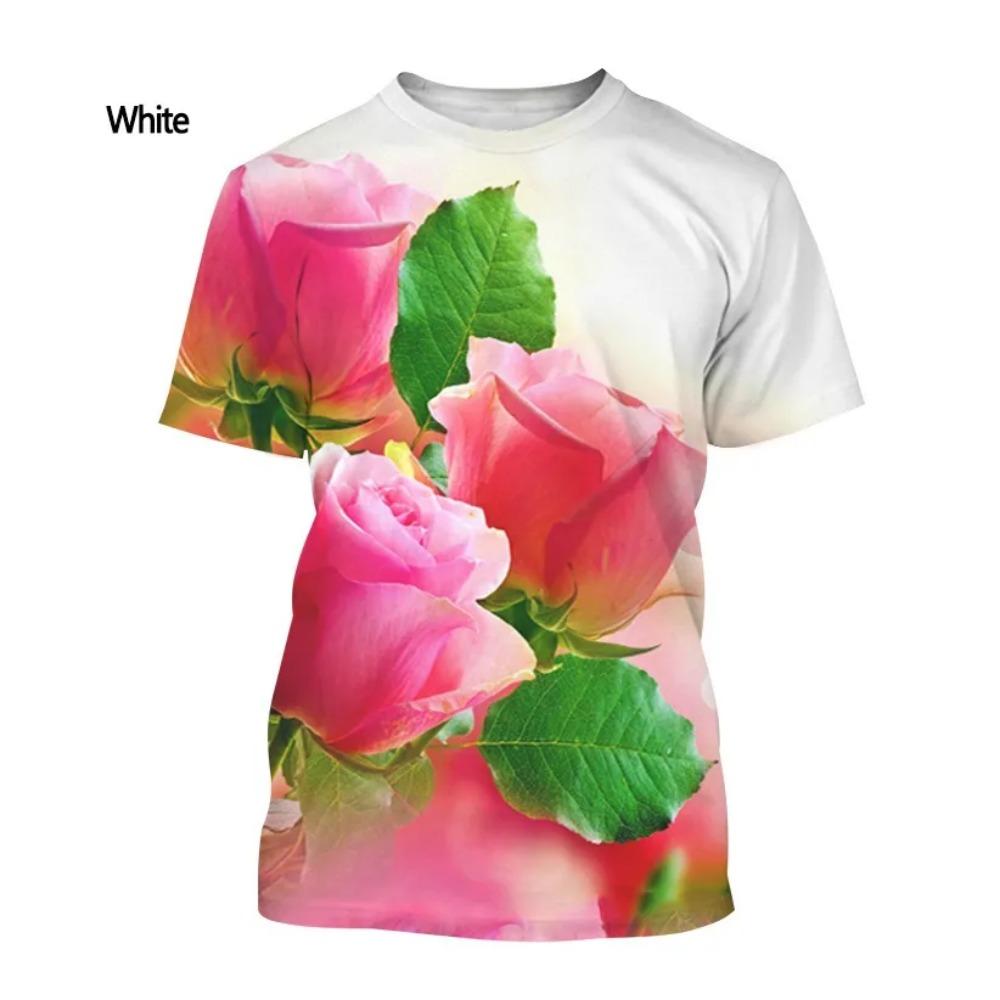 Rosenpflanze Blumen 3D HD Druck Herren T-Shirt Mode Kreativ Oberteil Lässig Alles Qualität Bequem Kurzarm