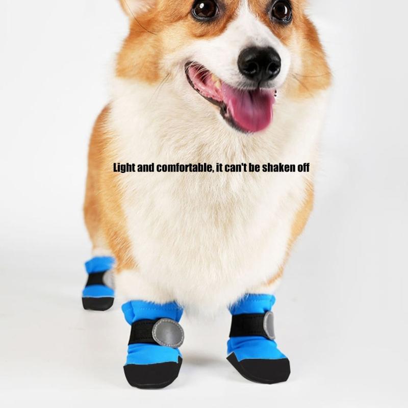 Pack of 4 Reflective Dog Bootie Waterproof AntiSlip Soles Soft Rain Shoes Paw Protectors for Small Breeds Hiking Walking