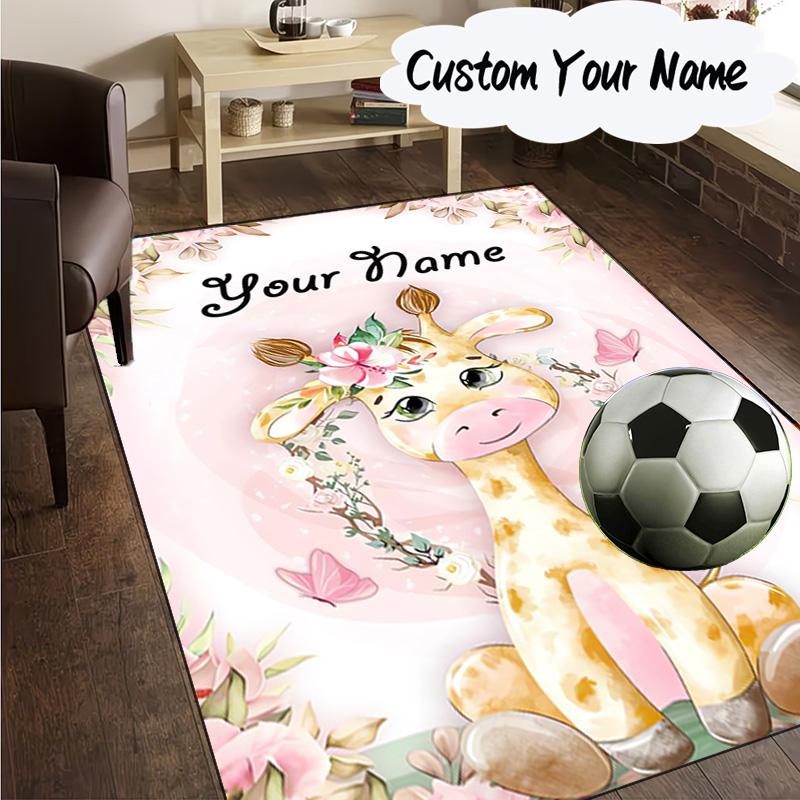 Custom Name Floral Puppies Art Carpet, Chair Rug,Area Rug for Office Bedroom Living Rooms Bedroom, Doormat Decor Christmas Fan Gifts