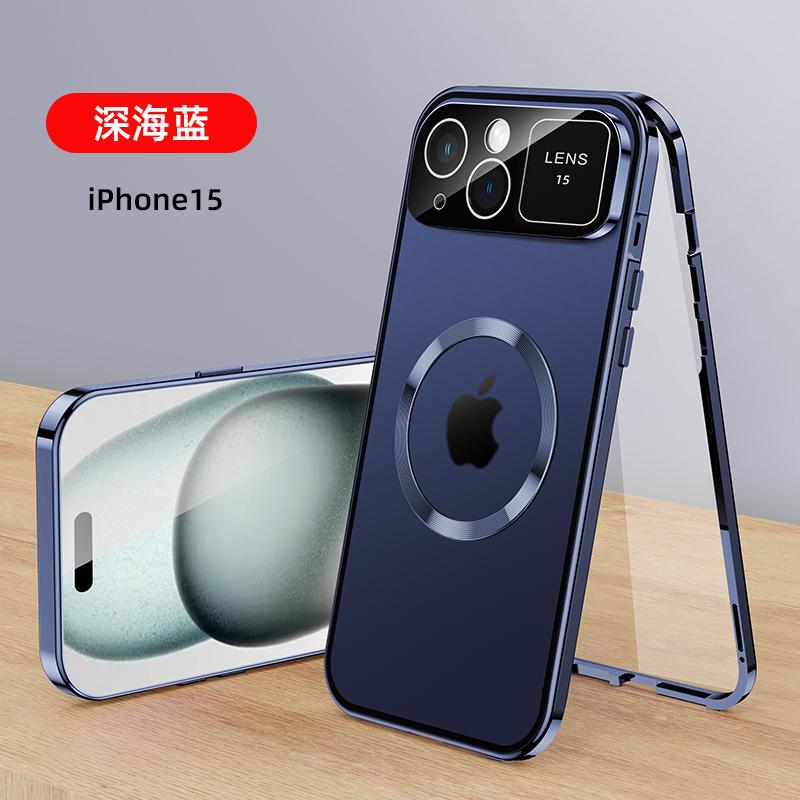 For IPhone 16 15 14 13 12 Pro Max Large Window Lens Protection Aluminum Metal Magnetic Case Shockproof Cover Screen Protector