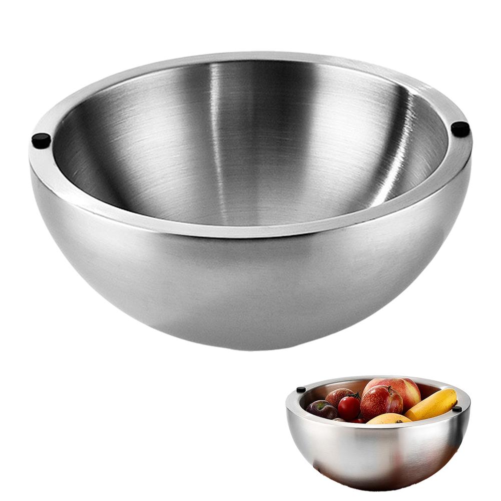 304 Stainless Steel Insulated Salad & Dipping Bowl Multifunctional Cooking Basin Noodle Bowl Round Silver Bowl Kitchen Gadget