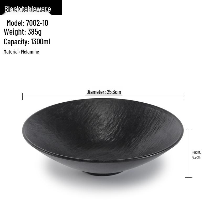 Melamine Black Round Plate for Pasta, Steak, Hot Pot, BBQ, and Tableware