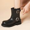 2025 Leather Thick-soled Heightening Martin Boots Women's Medium Tube Thick-soled Versatile Retro Style Short Boots Platform Shoes Versatile