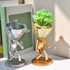 Walking Man Flowerpot Figurine Mirror Disco Tiles Cactus Succulent Planter Pot Home Office Desktop Indoor Outdoor Garden Decoration