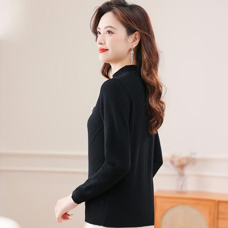 Fengxun Women's 100% Wool Semi-High Neck Thickened Base Layer Sweater