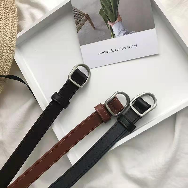 Korean New Soft Leather Retro Non-hole Black Belt Female Student Pants Without Holes for Women