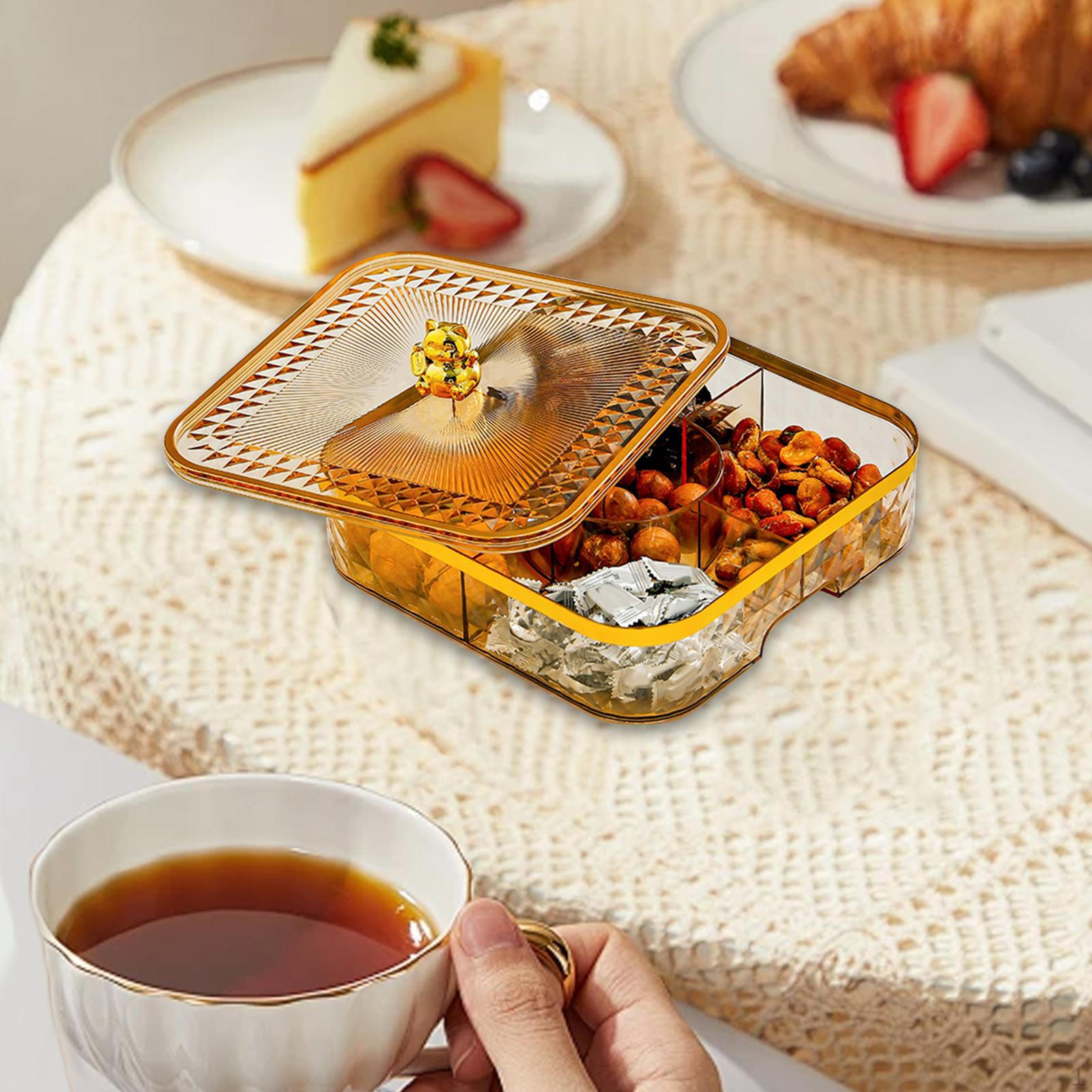 

9.2x9.2x3inch Square Tray for Nuts And Candies with 5 Sections Party Use Amber Color