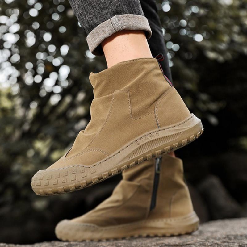 Fashion Mens Desert Ankle Boots Autumn Winter Comfortable Zipper High-top Works Shoes Fashion Non Slip Wear-resistant Boots Botas Hombre