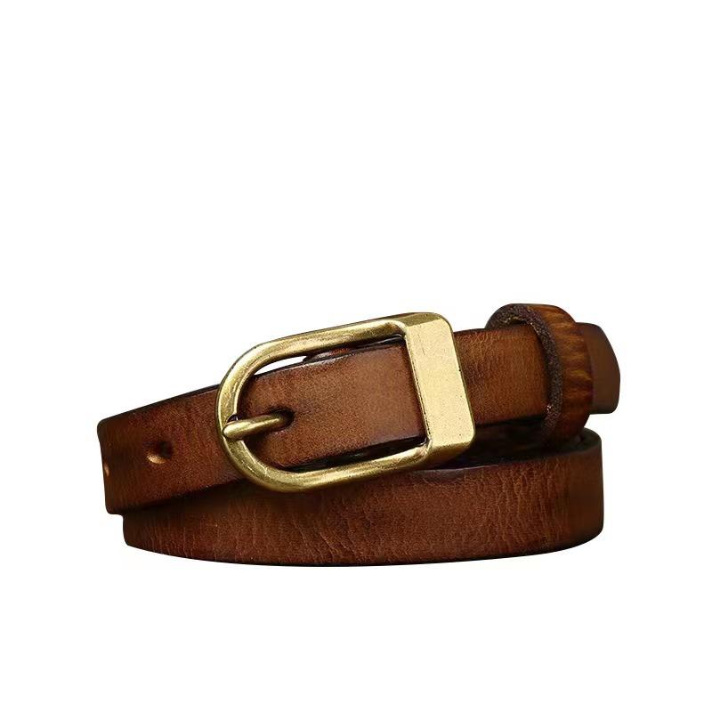 1.8Cm Wide Retro Old Decorative Thin Belt Women'S Genuine Leather Pure Cowhide Fashion Trend Versatile Women'S Narrow Belt