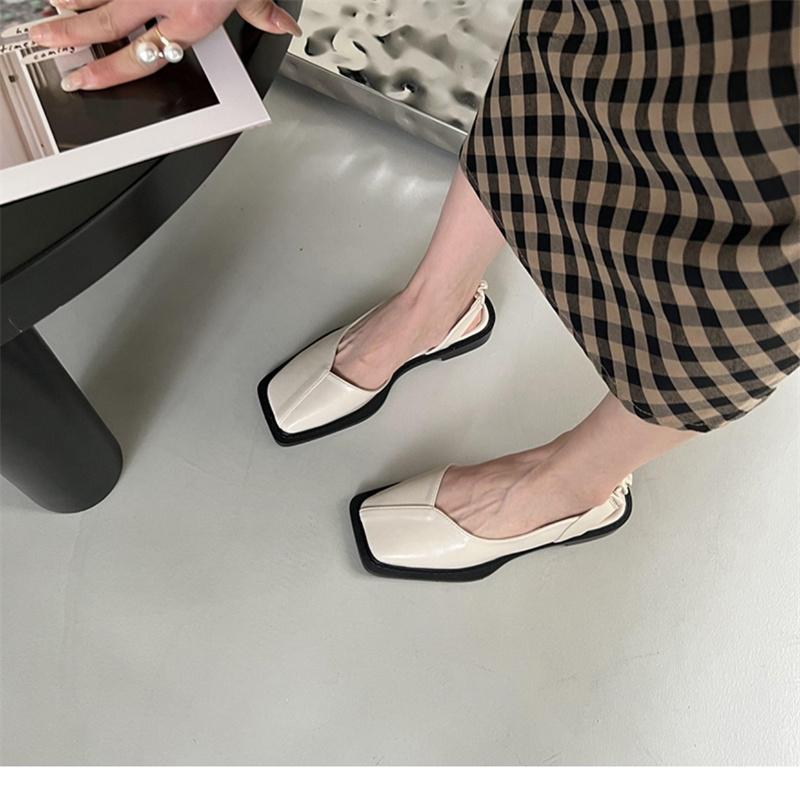 Ladies Square Toe Flats PU Fashion Sandals Buckle Slippers