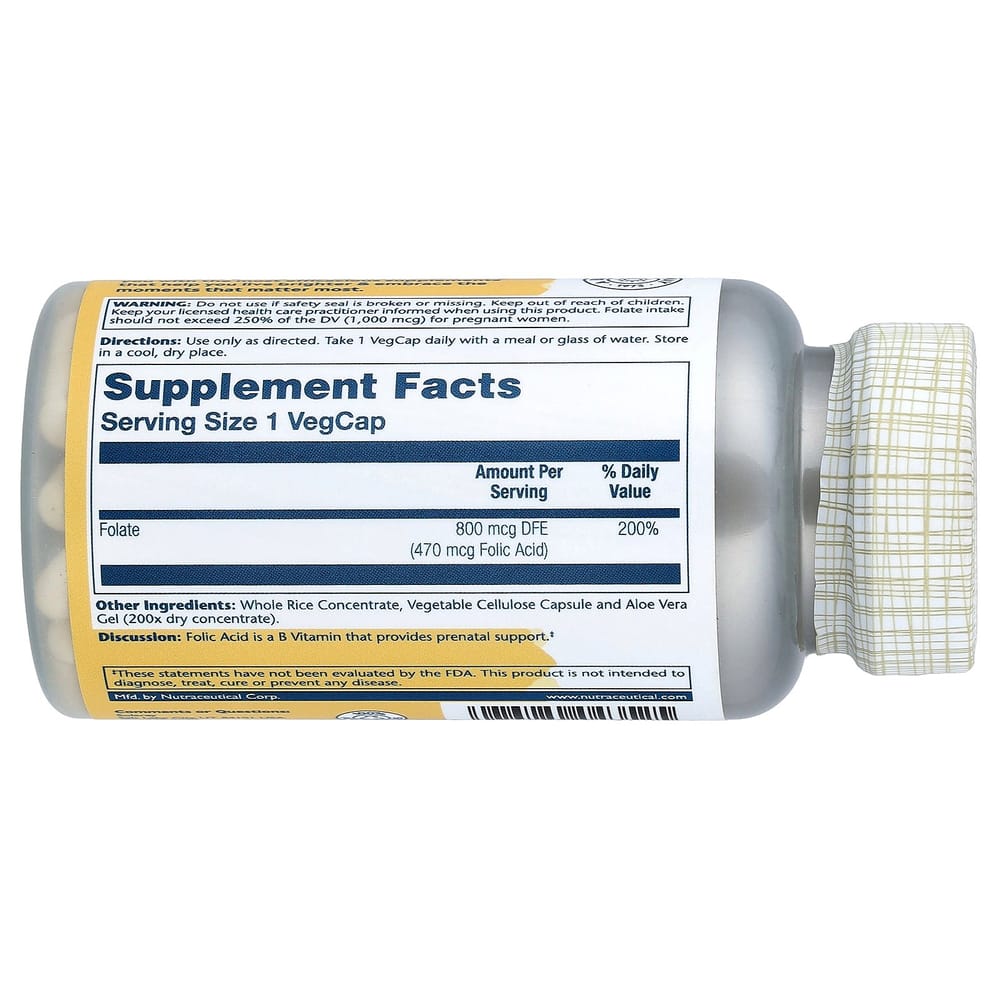 Solaray Folic Acid 470mcg Veggie Capsules, 100 Count