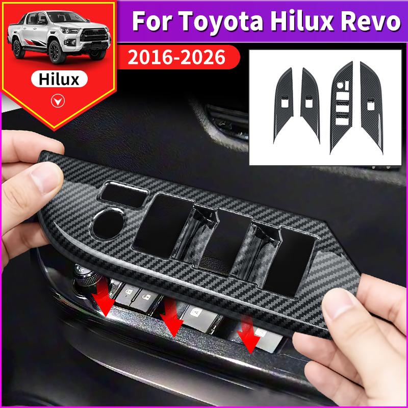 For Toyota Hilux Pickup Truck 2026 2016 Car Window Switch Panel Cover Trim Carbon Fiber Pattern Interior Decoration Accessories