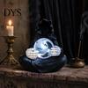 Atmospheric Night Light Faux Crystal Ball Grim Reaper Statue, Gothic Resin Black Robed Creepy Faceless Hood Sculpture with Glowing Clear Ball,