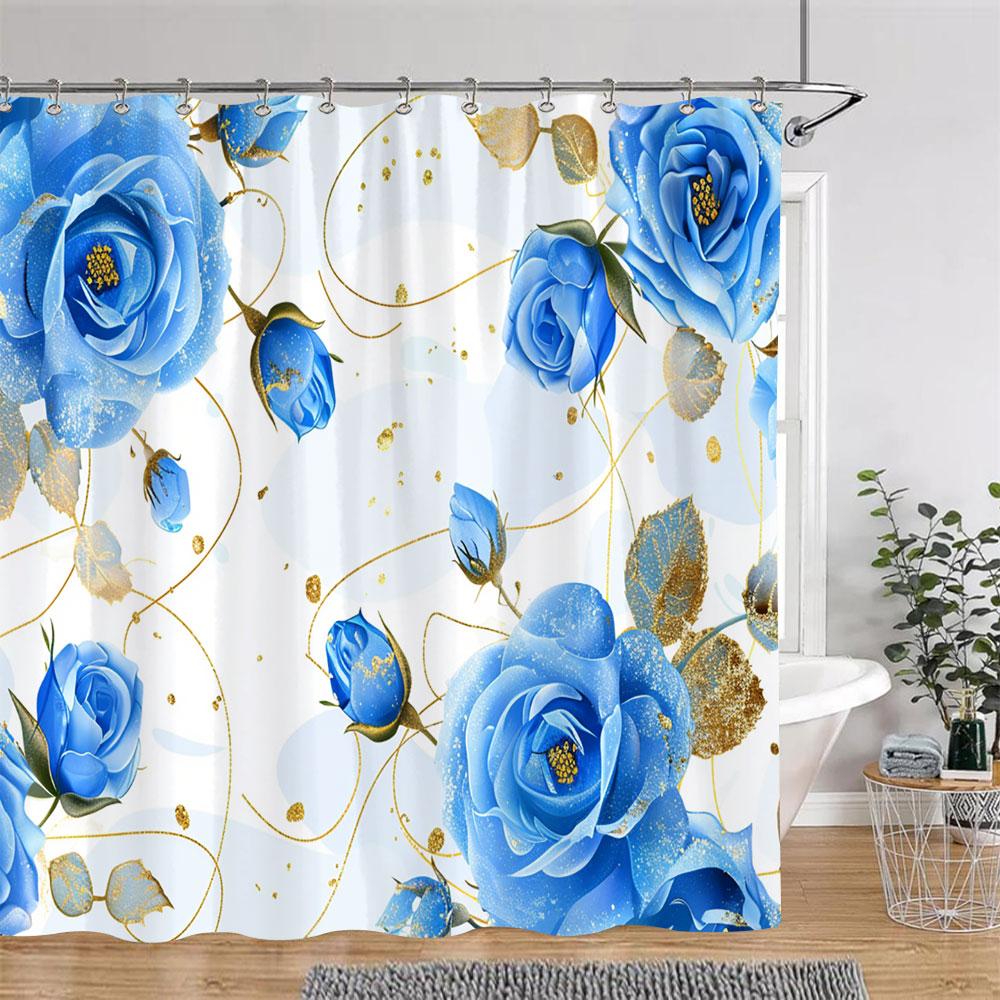 Pretty Roses Shower Curtain Mysterious Purple Flower Butterfly Valentine's Gift Polyester Bath Curtain Bathroom Decor with Hooks