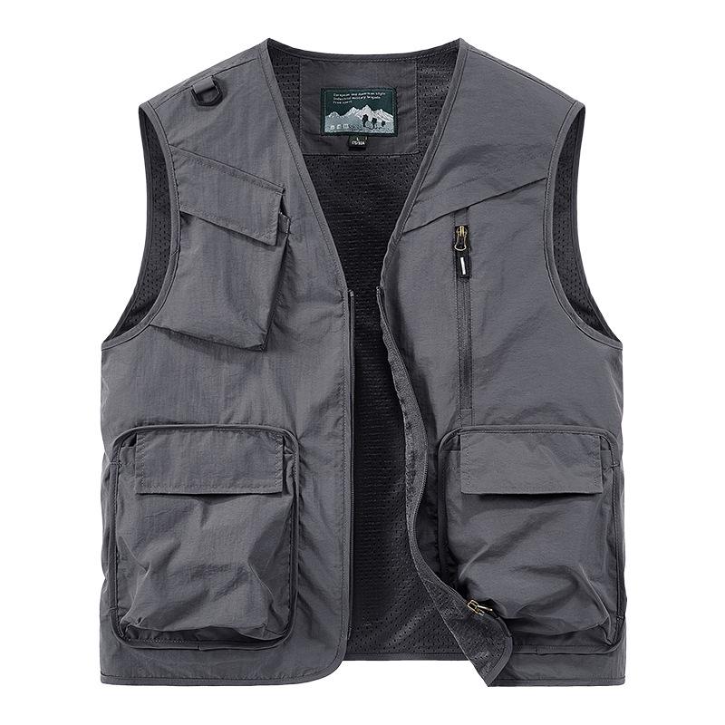 Vestă bărbătească fără mâneci cu buzunare multiple, pentru activități în aer liber, pentru toate anotimpurile, croială lejeră, mărime mare