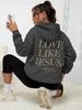 Love Like Jesus Simple Letter Printed Hoodie Women Warm Fleece Hoody Fashion Casual Hooded Autumn Loose Round Neck Woman Clothes