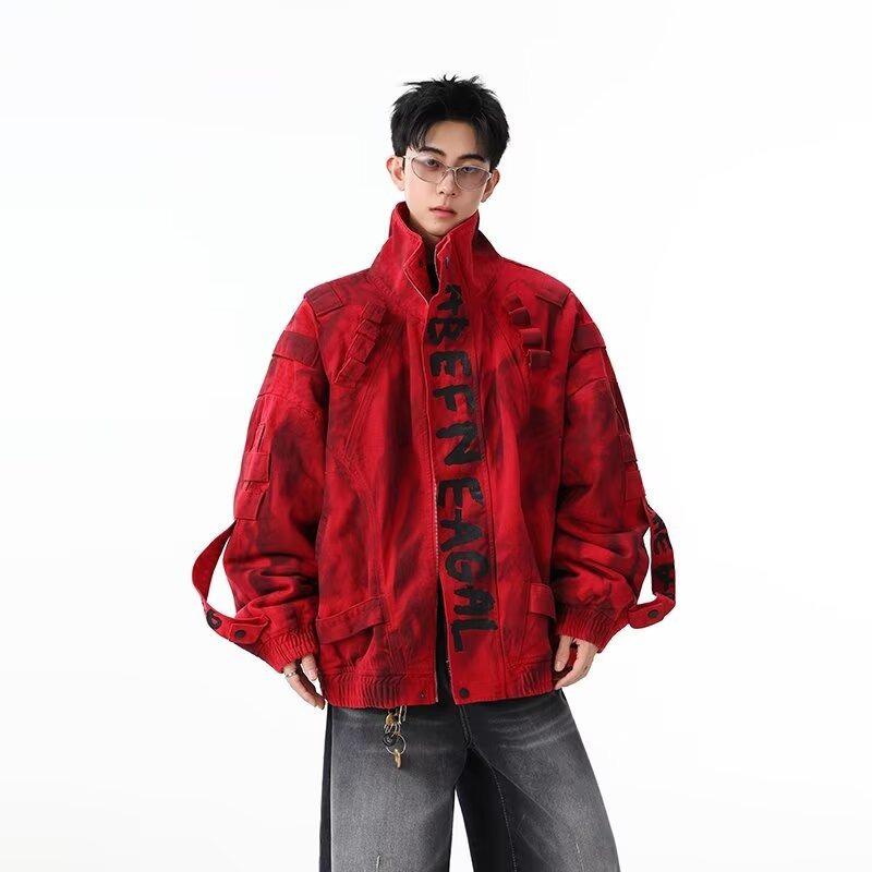 

2025 Autumn/Winter Women s Loose Slimming Red Denim Short Jacket with Long Sleeves XXL