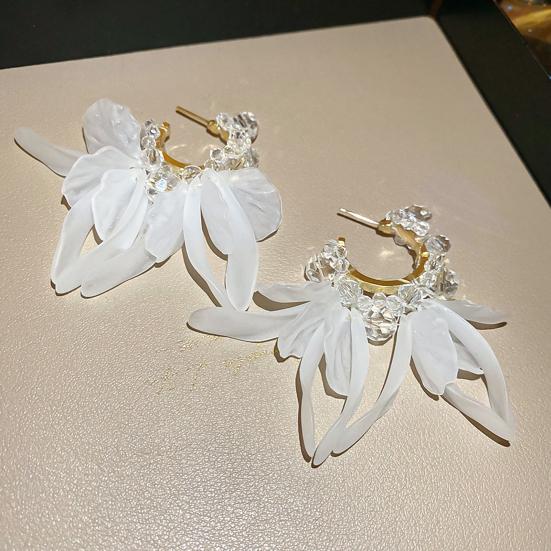 1 Pair Tassel Stud Earrings Faux Crystal Clear Acrylic Petal Decor Drop Earrings Holiday Statement Earrings