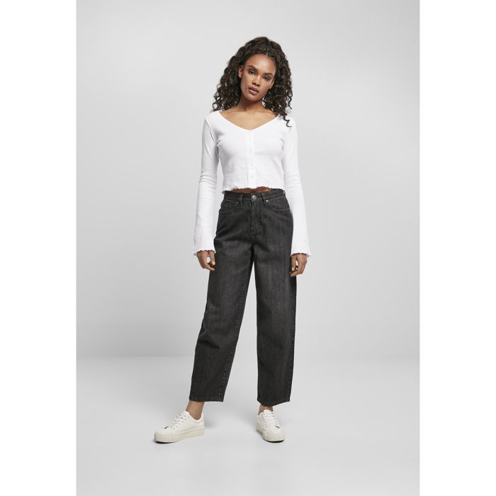 Jeans Court Femme - Urban Classics - Taille Haute - Couleur Noir - Coupe Droite - 3/4